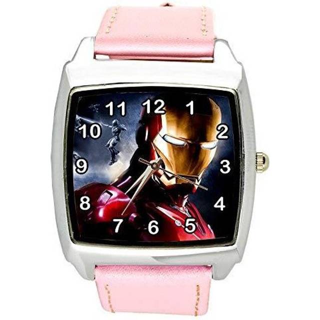 Pink Leather Square SCI FI Watch for Iron Man Fans