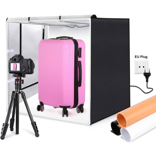 PULUZ 80cm Folding Portable 80W 9050LM White Light Photo Lighting Studio Shooting Tent Box Kit with 3 Colors (Black, White, Orange) Backdrops(EU Plug)