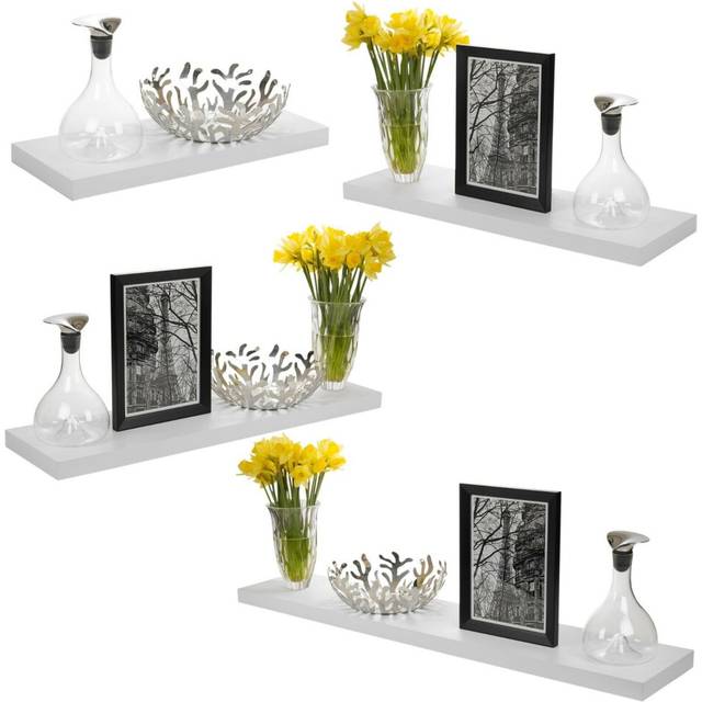 (60x23.5cm, 2) White Floating Wooden Wall Shelves Display Unit