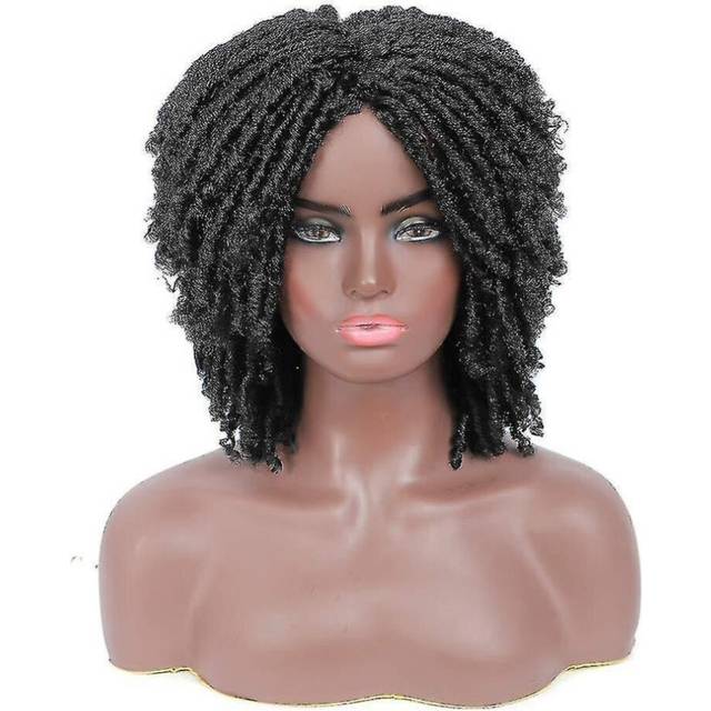 Dreadlock Wig Black Brown Short Curly Braided Twist Dreadlock Wigs Heat Resistant Synthetic Daily