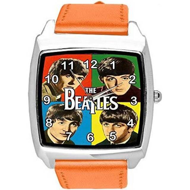 Orange Leather Square Watch for Beatles Warhol Fans