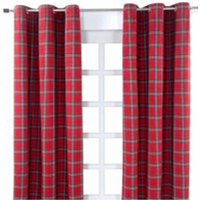 Edward Tartan Check Ready Made Eyelet Curtain Pair, 117 x 137 cm Drop - Red