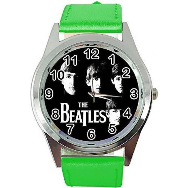 Watch Analogue Quartz with Real Leather Band Green Round for Fan of Beatles e0