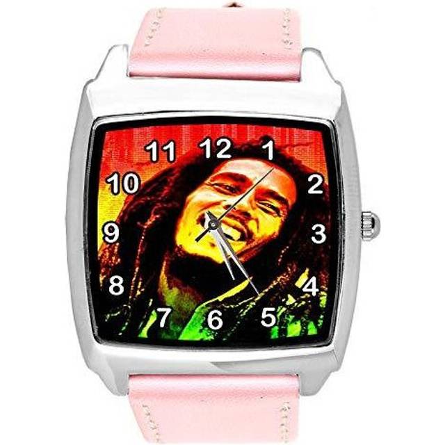 Bob Marley Quartz Square Watch Real Leather Pink Band E2