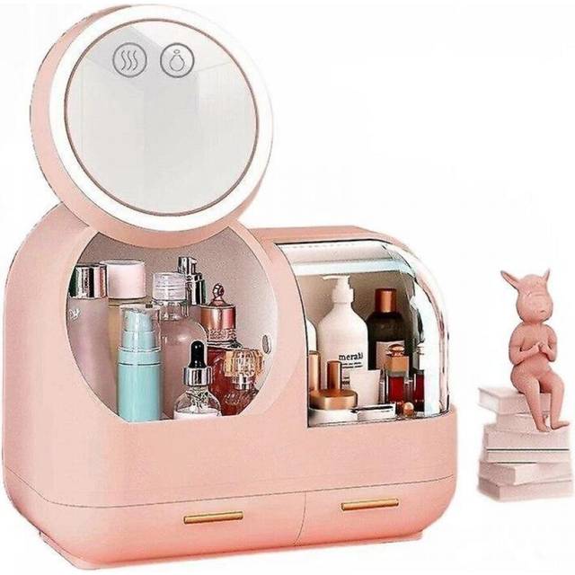 Cosmetic Storage Box Led Light Internal Fan Makeup Box Desktop Skin Care Product Bags Cases