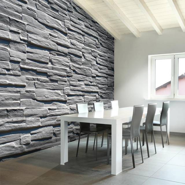 Fototapet - Grey stone wall - Självhäftande 343x270