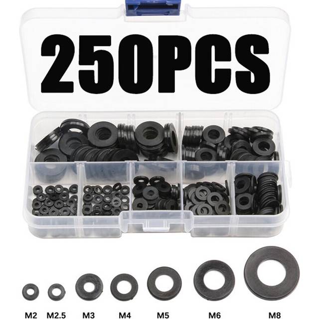 250PCS Nylon Washers M2 M2.5 M3 M4 M5 M6 M8 Nylon Washers Plastic Insulation Spacers Seals Black White Set Gasket Ring Kit