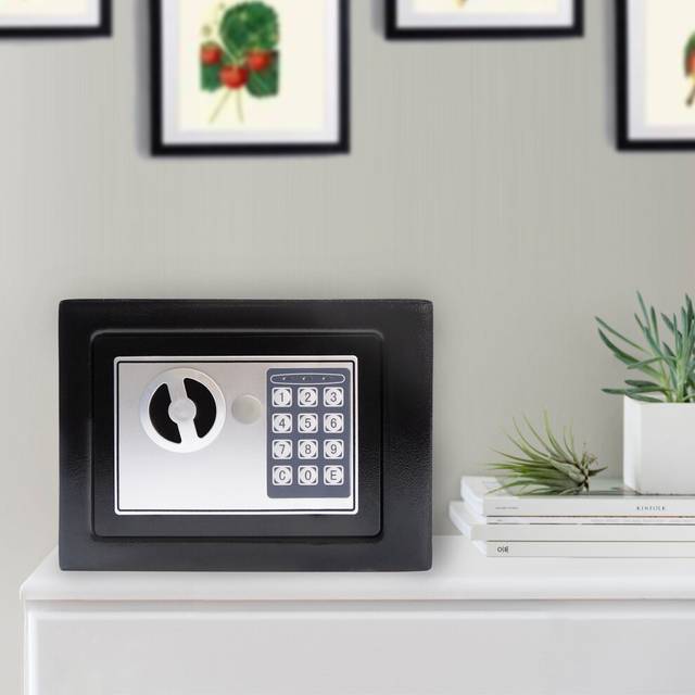 Digital Electronic Safe Box 4.6L Black Security Steel Cash Box with 2 Keys Wall Floor Mounted for home Office Storing Money Jewelry Valuable