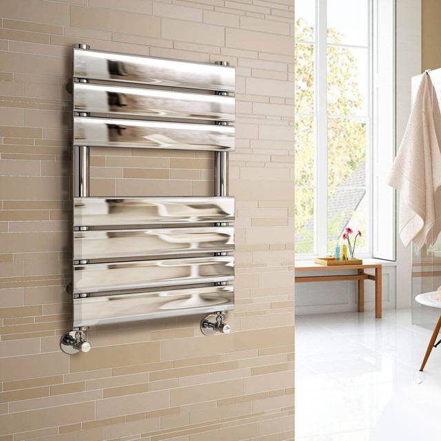 Heated Towel Rail Radiator For Bathroom Ladder Flat Panel Chrome 650x500mm - Warmehaus