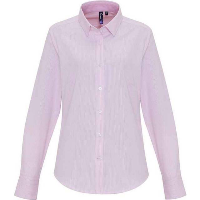 (M, White/Pink) Premier Womens/Ladies Striped Oxford Long-Sleeved Formal Shirt