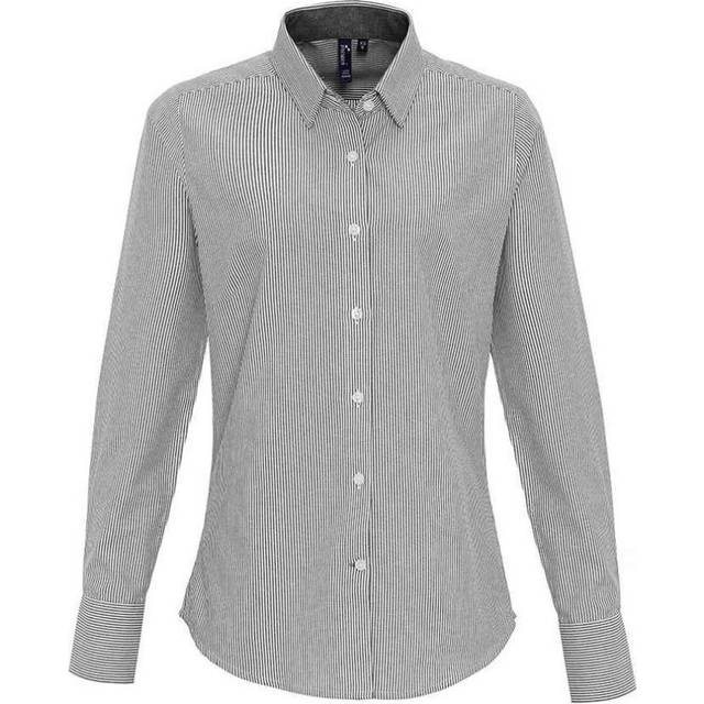 (M, White/Grey) Premier Womens/Ladies Striped Oxford Long-Sleeved Formal Shirt
