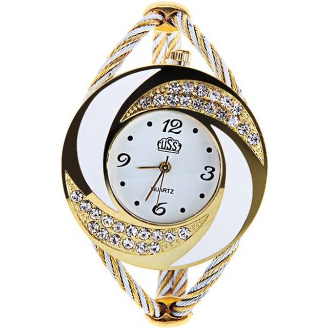 Rhinestone Unique Bracelet Watches Women Style Fashion Casual Quartz Wrist Watch Women Ladies Clock - Grey