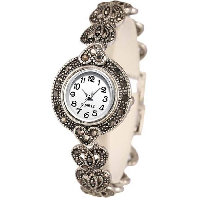 Quartz Watch Women Fashion Antique Women's Watches Bright Black Crystal Vintage Bracelet Watch
