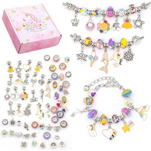 (  Multicoloured) Bracelet Making Kit Beads Jewellery Charms Pendant Set DIY Girls Kids