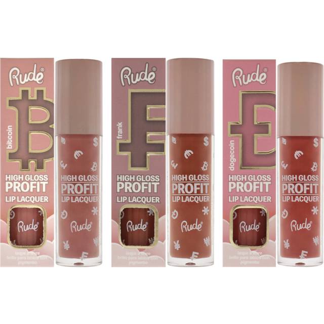 High Gloss Profit Lip Lacquer Kit by Rude Cosmetics for Women - 3 Pc Kit 3 X 0.141oz Lip Gloss - Bitcoin, Dogecoin, Frank