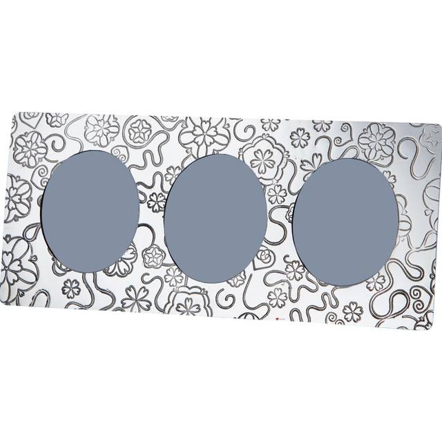 Triple Pewter Photo Frame Embossed Yorkshire Rose Pattern Takes Three 3 x 2 inch Picture Frames Rounded Corners Covered Back Perfect for Engraving
