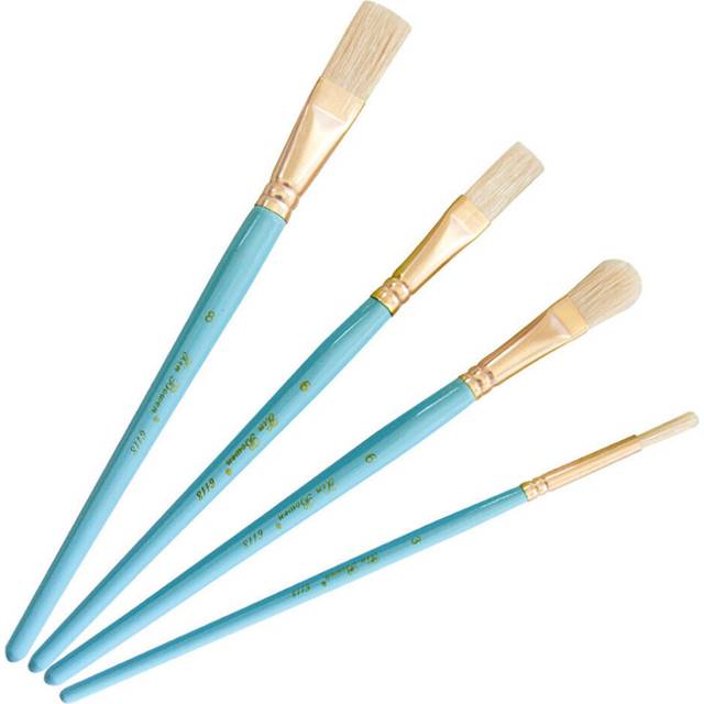 sky blue wood rod pig bristle oil brush gold-plated aluminum tube 4 pcs mixed head hard hair brush set art paint brushes