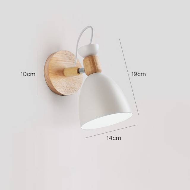 (White) Modern Simple Iron Art Wall Light Fixture E27 Wood Bedside Wall Lamp for Bedroom Living Room Stair Aisle Lighting