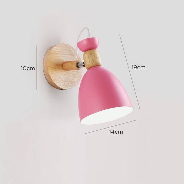 (Pink) Modern Simple Iron Art Wall Light Fixture E27 Wood Bedside Wall Lamp for Bedroom Living Room Stair Aisle Lighting