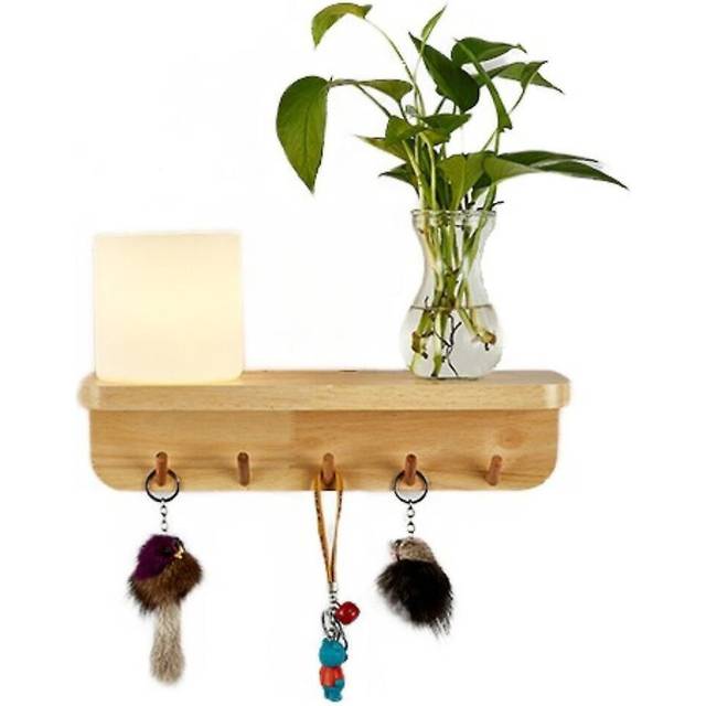 Interior Solid Wood Wall Lamp, Creative Simple Modern Style, Straight Headshade,with 5 Hooks And
