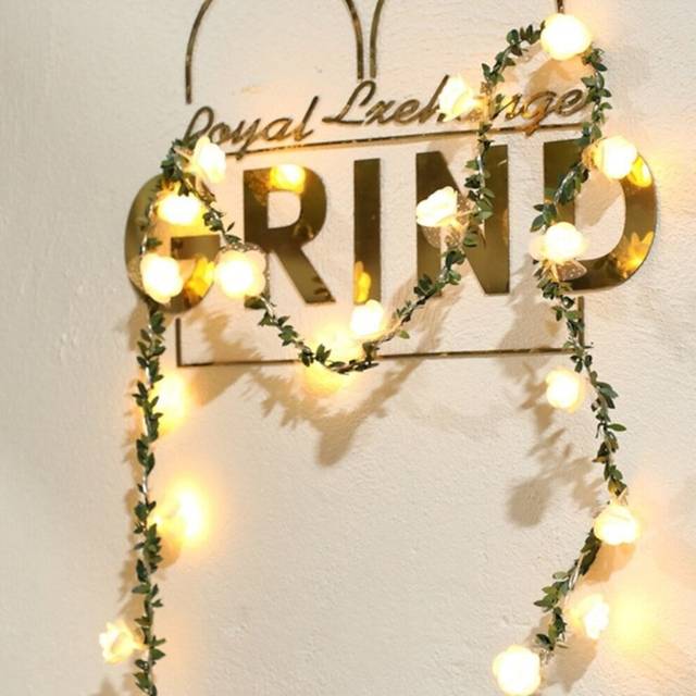 Rose Flower Vine String LED Lights Decoration Green Leaf Garland Battery Powered 3m 20leds Warm White Fairy Lights 1pcs