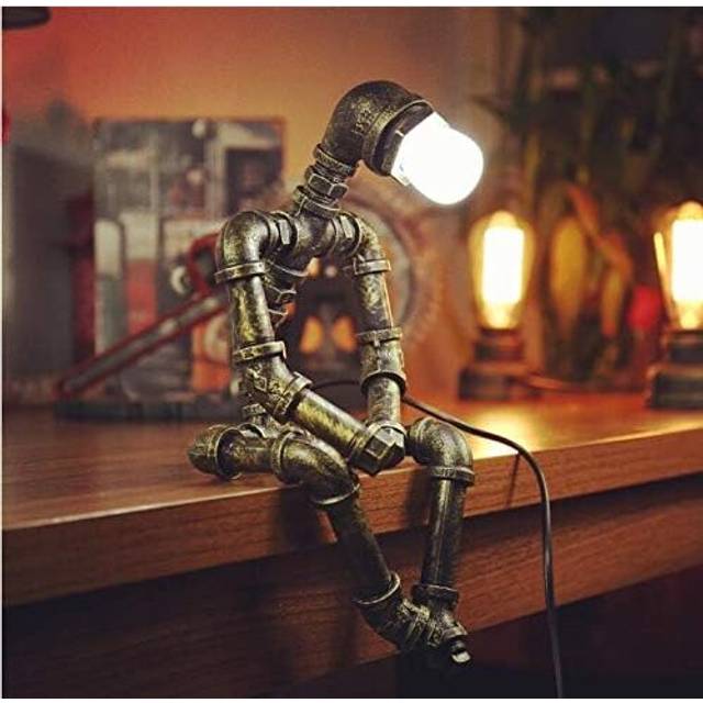 Steampunk Table Lamp,Retro Industrial Bronze Pipe Robot Desk Lamp(without bulb)