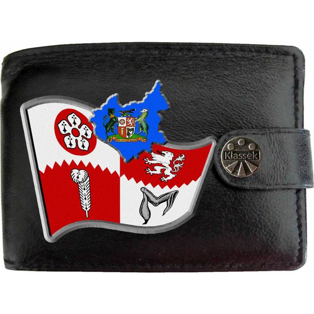 (Standard) Leicestershire Flag Leics Map COA Mens Wallet Chain Leather Coin Pocket Klassek RFID Blocking Credit Card Slots and Metal Gift Box