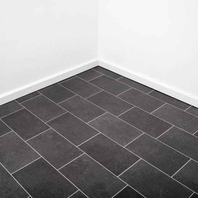 (4m, 1m) Black Tile Vinyl Lino Roll Flooring 2m & 4m Width
