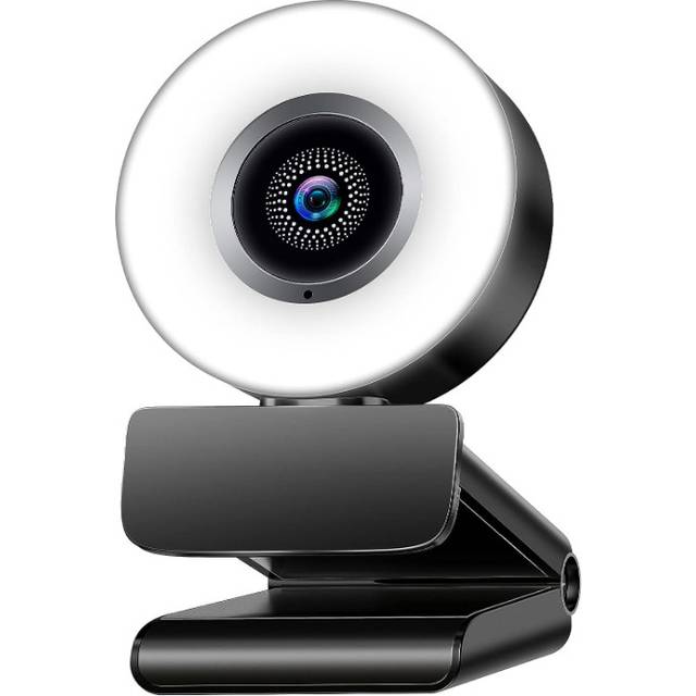 Chronus Webcam with Microphone 2K FHD Plug and Play USB Web Camera with Ring Light 3-Level Adjustable Brightness Webcam Gaming Camera(Black)