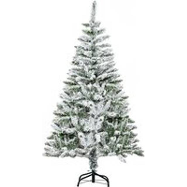 Homcom 5 Foot Snow Flocked Artificial Christmas Tree Xmas Pine Tree With 358 Realistic Branches, Auto Open And Steel Base, Green