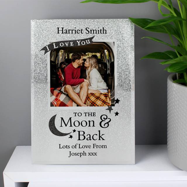 Personalised To the Moon and Back 4x4 Glitter Glass Photo Frame
