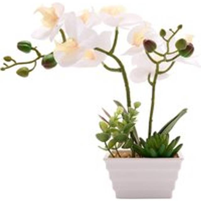 Country Living Artificial White Orchid in Ridged Square Plant Pot