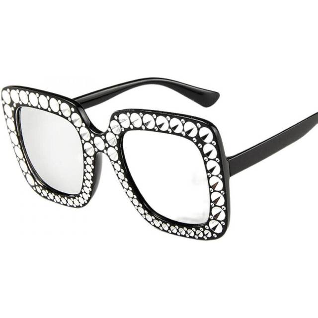 Universal For All Seasons Oversize Square Sparkling Sunglasses Retro Thick Frame Sunglasses, Black-silver