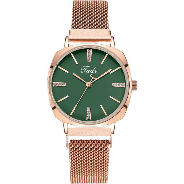 2 Pcs Fashion Ladies Quartz Magnet Watch Simple Diamond Alloy Mesh Band Women Bracelet Watch