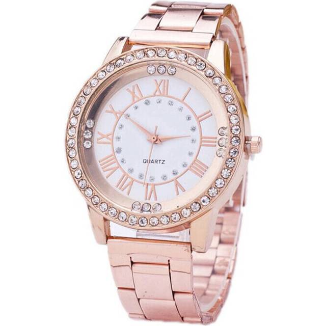 2PCS Women Steel Band Sport Leisure Watch Unique Fashion Diamond Dial Wristwatch - Multicoloured