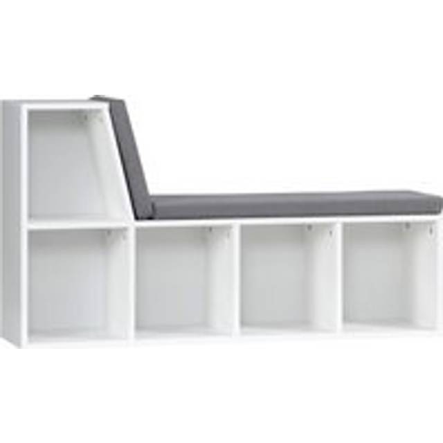 HOMCOM Bookcase Storage Shelf with Cushioned Reading Seat, Bookshelf Storage Cabinet for Study Living Room, White Aosom UK