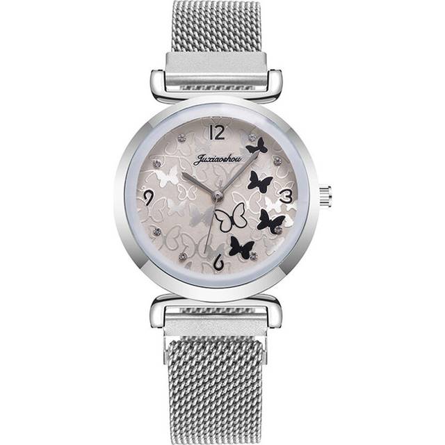 2 Pcs Fashion Women Watch Exquisite Butterfly Crystal Quartz Ladies watch Magnet Buckle Mesh Strap WristWatch