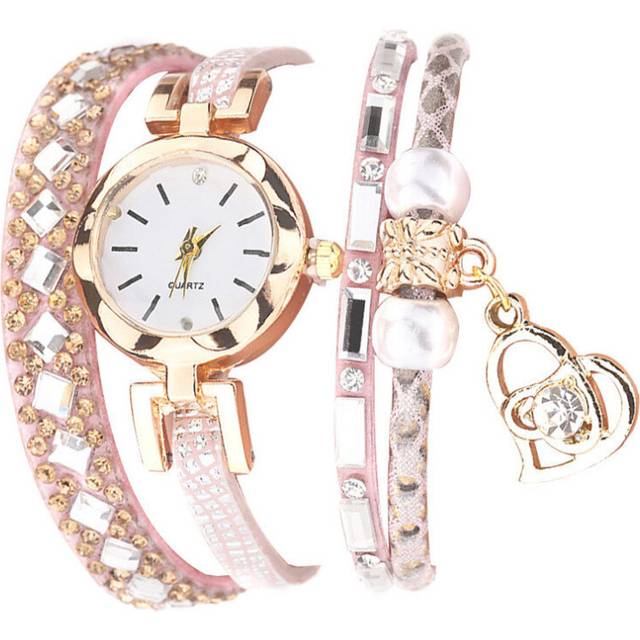 Women Watches Vintage Shining Pearl Jewellery Creative Ladies Clock Bracelet Watch Round Analog Wrist Clock - White