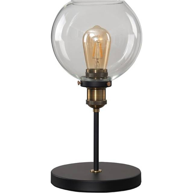 Sheridan Pair of Industrial Glass Bowl Gold Trim Black Table Lamps and LED Bulbs - One Size