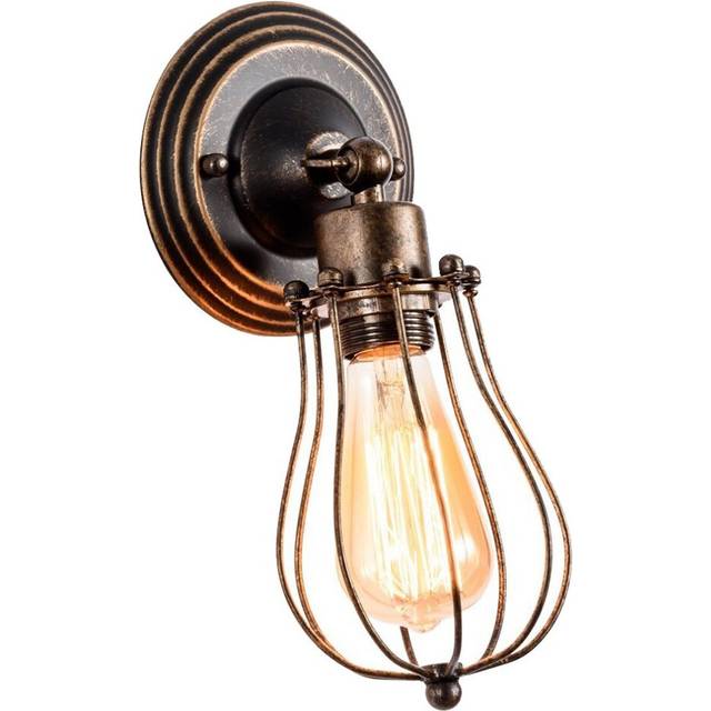 Wall Light Industrial Adjustable Socket Rustic Wire Metal Vintage Lighting Fixture Cage Wall Lamp Retro Sconces Indoor Home Loft,Rust color