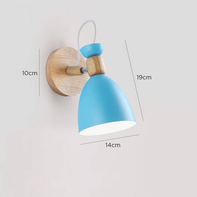 (Blue) Modern Simple Iron Art Wall Light Fixture E27 Wood Bedside Wall Lamp for Bedroom Living Room Stair Aisle Lighting
