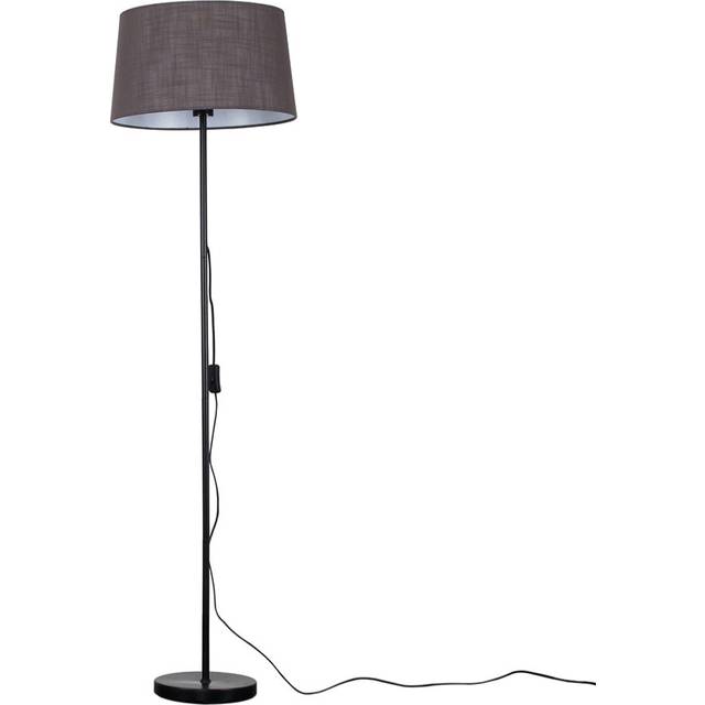 Modern Standard Floor Lamp in a Black Metal Finish with a Faux Linen Dark Grey Tapered Shade - Complete with a 6w LED GLS Bulb [3000K Warm White]