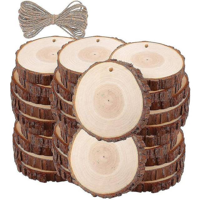 30Pcs Unfinished Wood Slices with Bark for Crafts Kit Circles Log Discs DIY Craft Wedding Ornaments