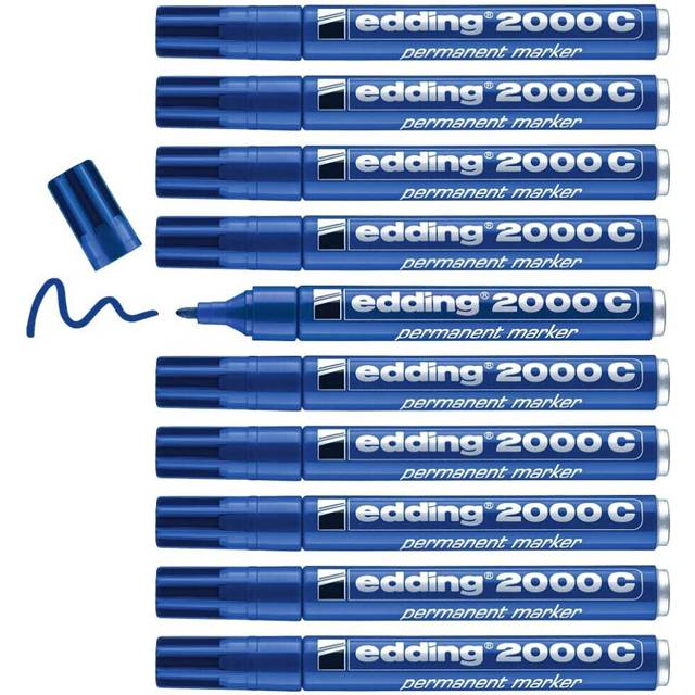 edding 2000 C Permanent Marker - Blue - Box Of 10 - Round Nib 1.5-3 mm - Quick-Drying Permanent Markers - Waterproof, Smudge-Proof - for Cardboard,