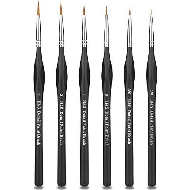 H&S Detail Paint Brushes Set 6pcs Artist Paint Brush Fine Tip Professional for Acrylic Watercolor Oil Painting
