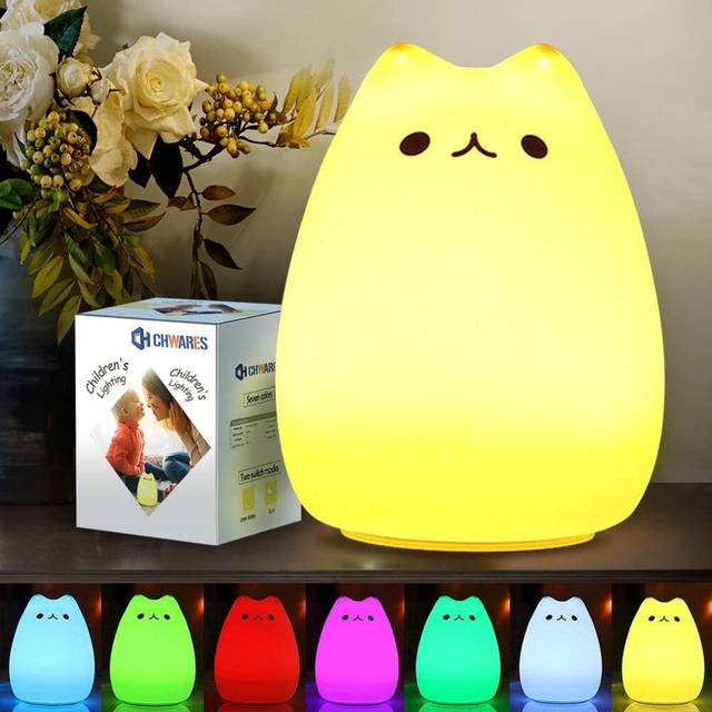 LED Cat Night Light for Kids, Adorable Kids Room Color Changing Night Light for Kids with Faucet Control