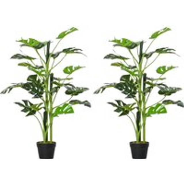 Outsunny 100cm/3.3ft Artificial Monstera Tree, Decorative Cheese Plant 21 Leaves W/ Nursery Pot, Fake Tropical Palm Tree, Set Of 2