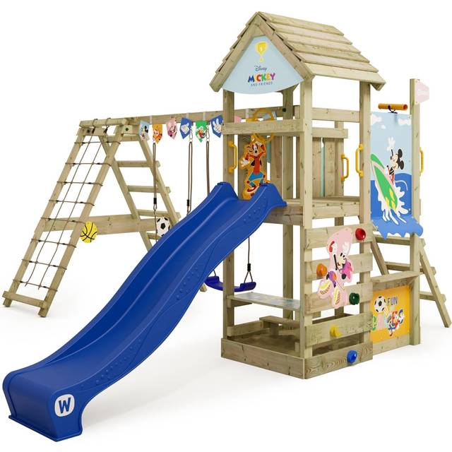 Wooden climbing frame Disney Story with swing set and slide, Garden playhouse with sandpit, climbing ladder & play-accessories - Mickey & Friends