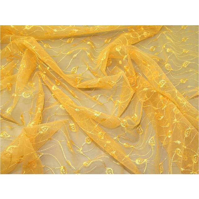 Deadstock Embroidered Lace Fabric Light Orange