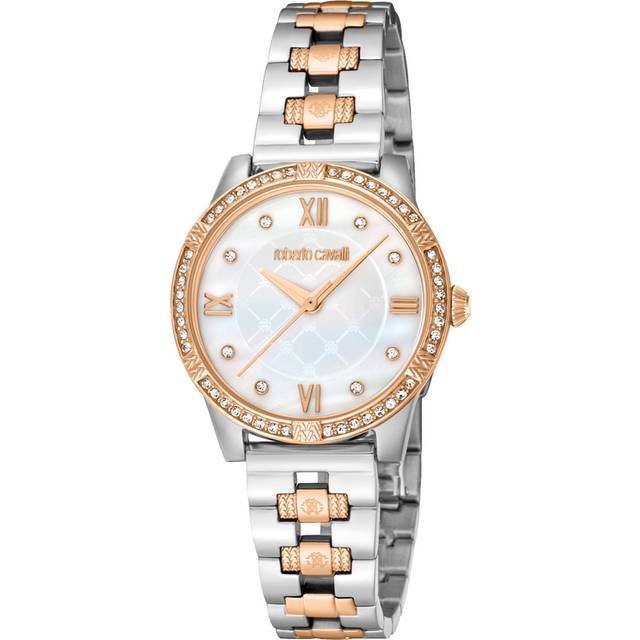 Roberto Cavalli Womens RC5L032M0105 Women Quartz White MOP Stainless Steel 5 ATM 30 mm Watch - Silver & Gold - One Size